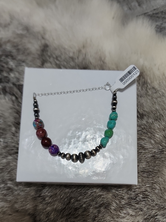 Jewelry - Sterling Silver Snowy Turquoise & Sedimate Jasper with Desert Pearls Bracelet